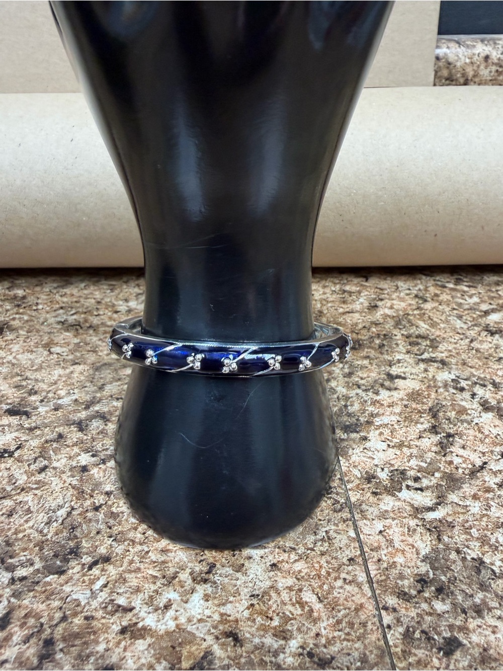 Vintage Napier Blue Enamel Silver Tone Floral Hinged Clamper Bracelet 7”